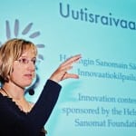 Helsingin Sanomain Säätiön järjestämän Uutisraivaaja-kilpailun lanseeraustilaisuus Päivälehden museossa 19.9.2012. Kuvassa Tanja Aitamurto.