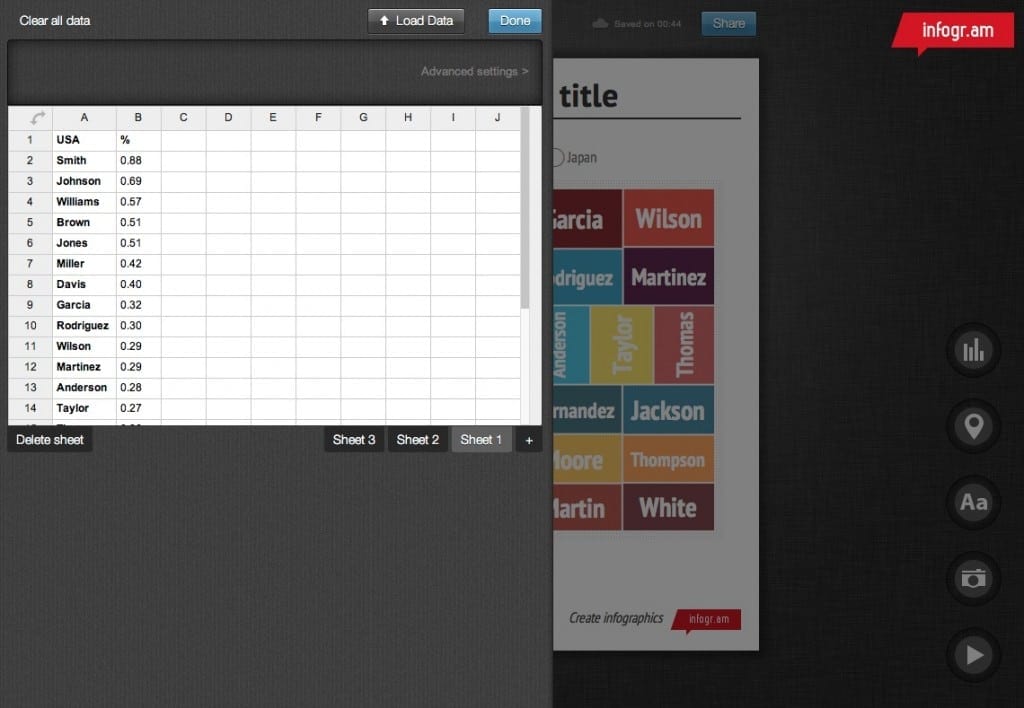 Double click on object opens it in edit mode. There’s a built in spreadsheet for easy data editing, you can also import .xls, .xlsx and .csv files.