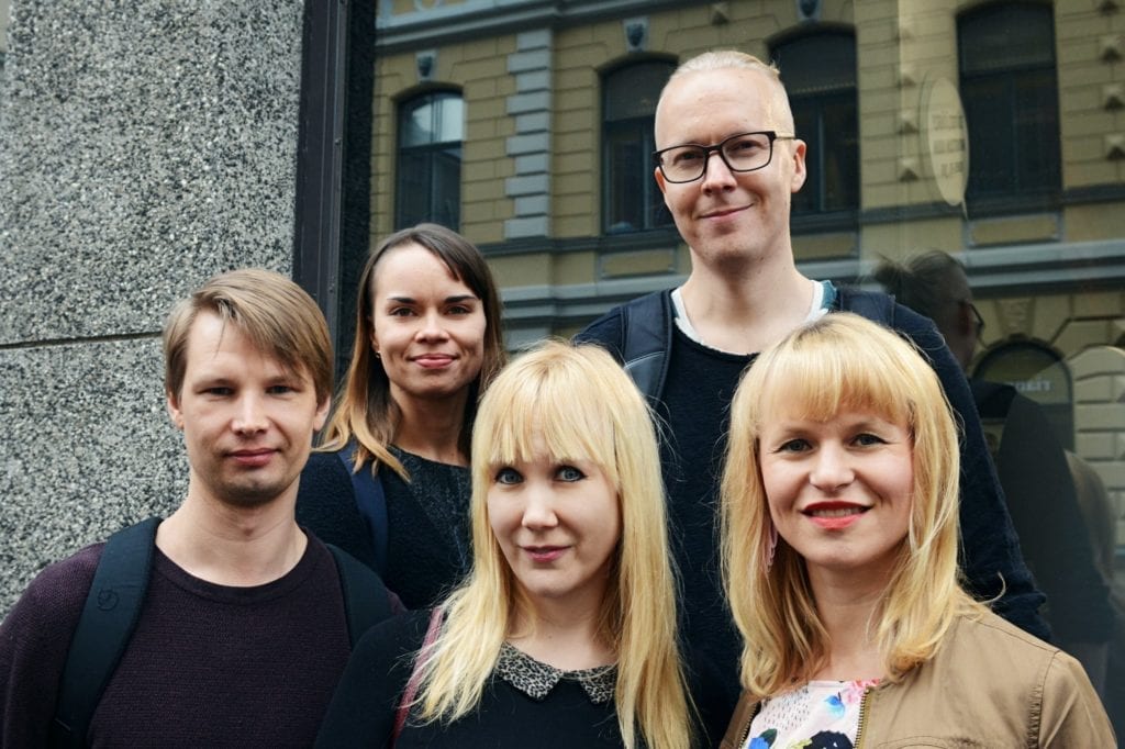 Tripsterin Mika Vikström, Noora Mattila, Paula Kultanen Ribas, Panu Pahkamaa, Tuulia Kolehmainen. Kuva: Ida Pimenoff 2017.